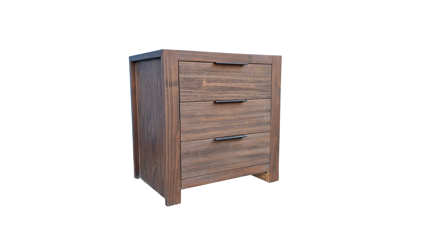 Brighton Rustic Pine Bed Side Table - 3 Drawers - Espresso
