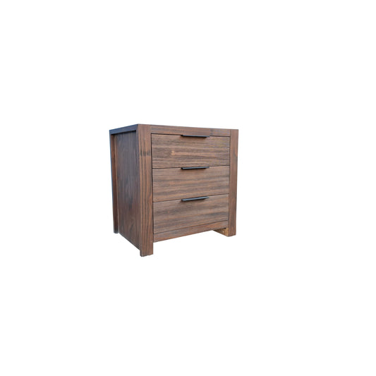 Brighton Rustic Pine Bed Side Table - 3 Drawers - Espresso