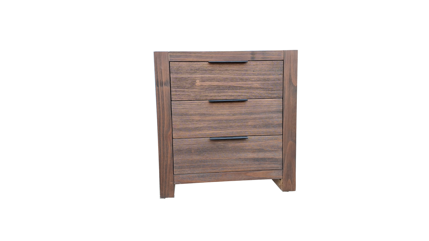 Brighton Rustic Pine Bed Side Table - 3 Drawers - Espresso