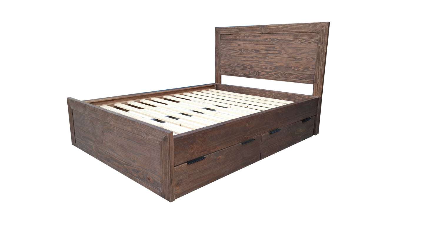 Brighton Rustic Pine Headboard with storage Frame - Queen - Espresso