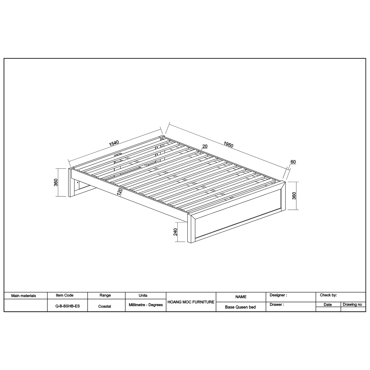 Coastal Pine Bed Base - Queen - Natural