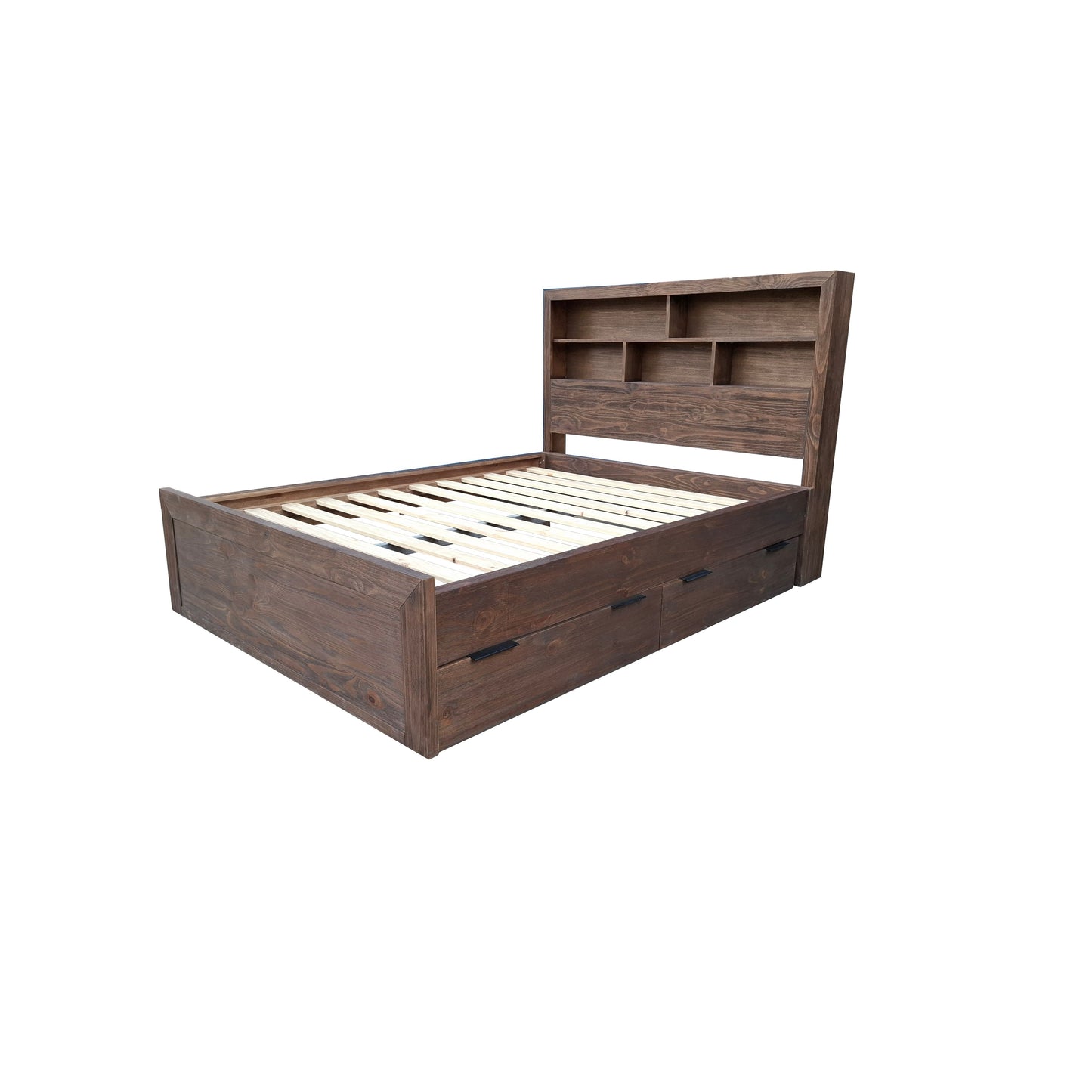 Brighton Rustic Pine Book shelf Headboard and storage Frame Combo - Queen - Espresso