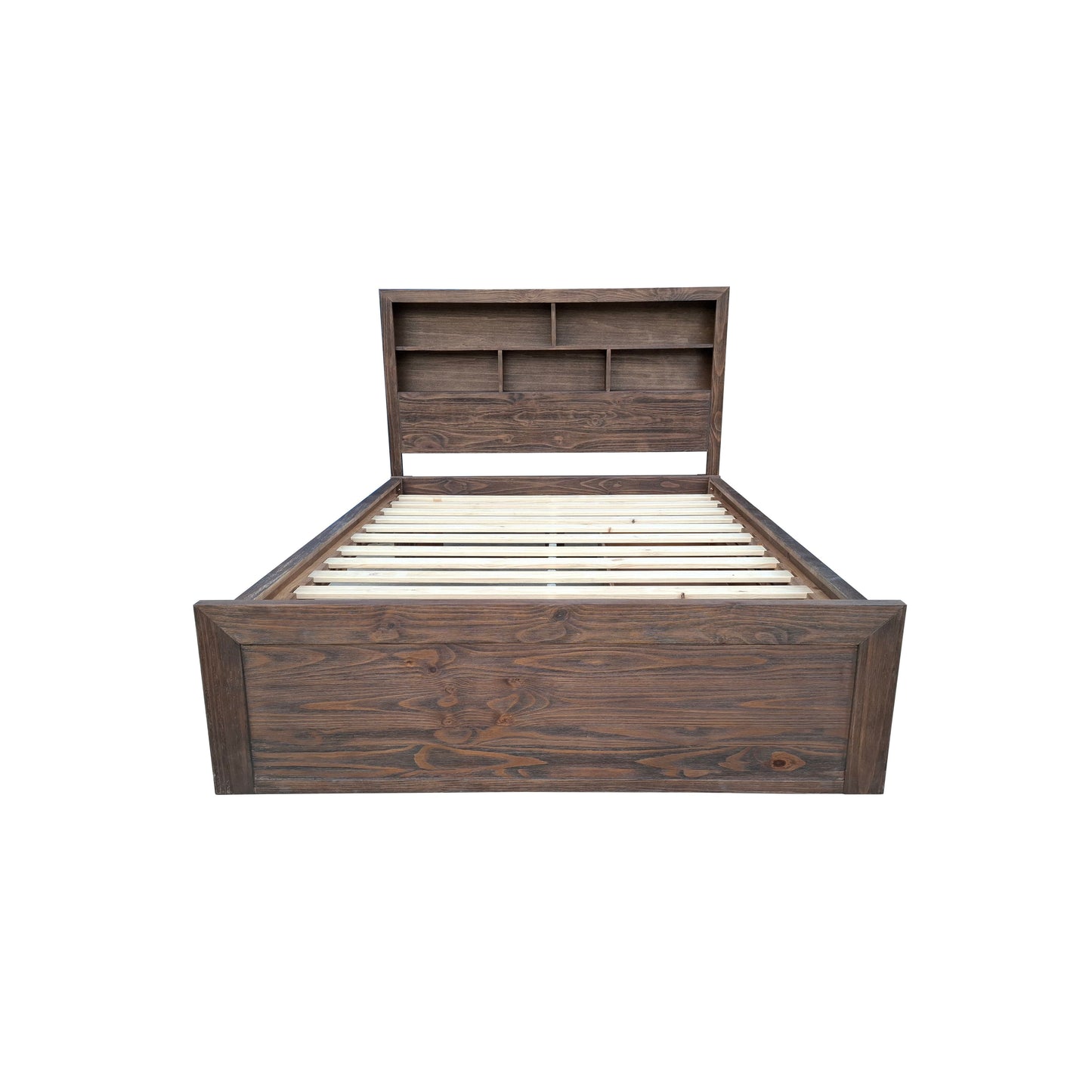 Brighton Rustic Pine Book shelf Headboard and storage Frame Combo - Queen - Espresso