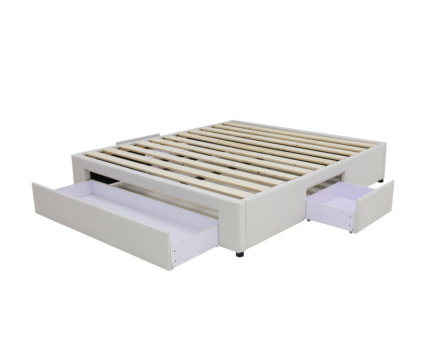 Modern Headboard with Storage bed base set - Queen - Beige