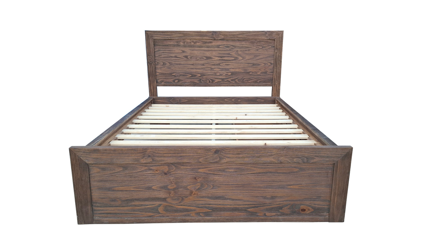 Brighton Rustic Pine Headboard with storage Frame - Queen - Espresso