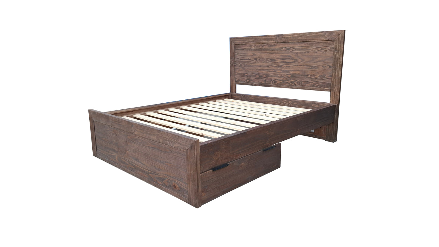 Brighton Rustic Pine Headboard with storage Frame - Queen - Espresso