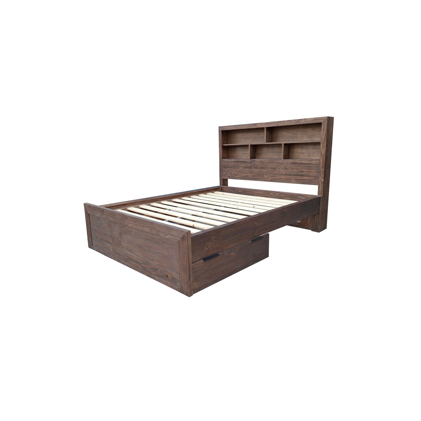 Brighton Rustic Pine Book shelf Headboard and storage Frame Combo - Queen - Espresso