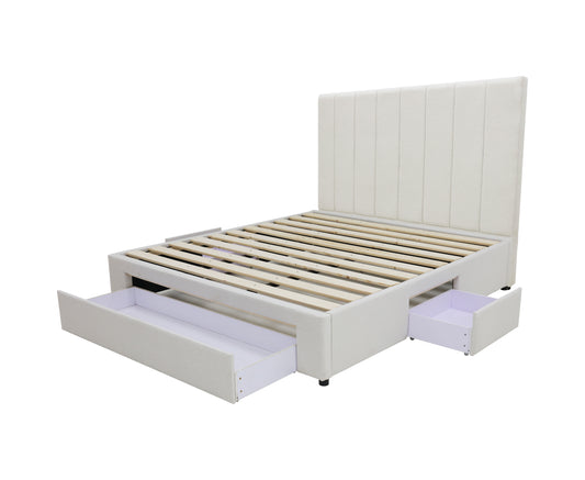Modern Headboard with Storage bed base set - Queen - Beige