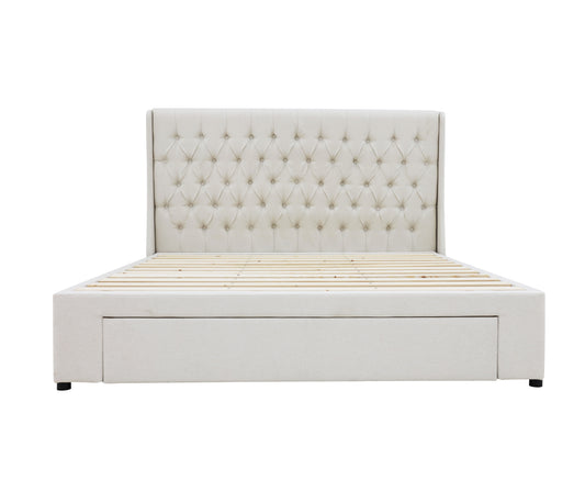 Classic Headboard with Storage bed base set - Queen - Beige
