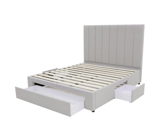 Modern Headboard with Storage bed base set - Double - Latte