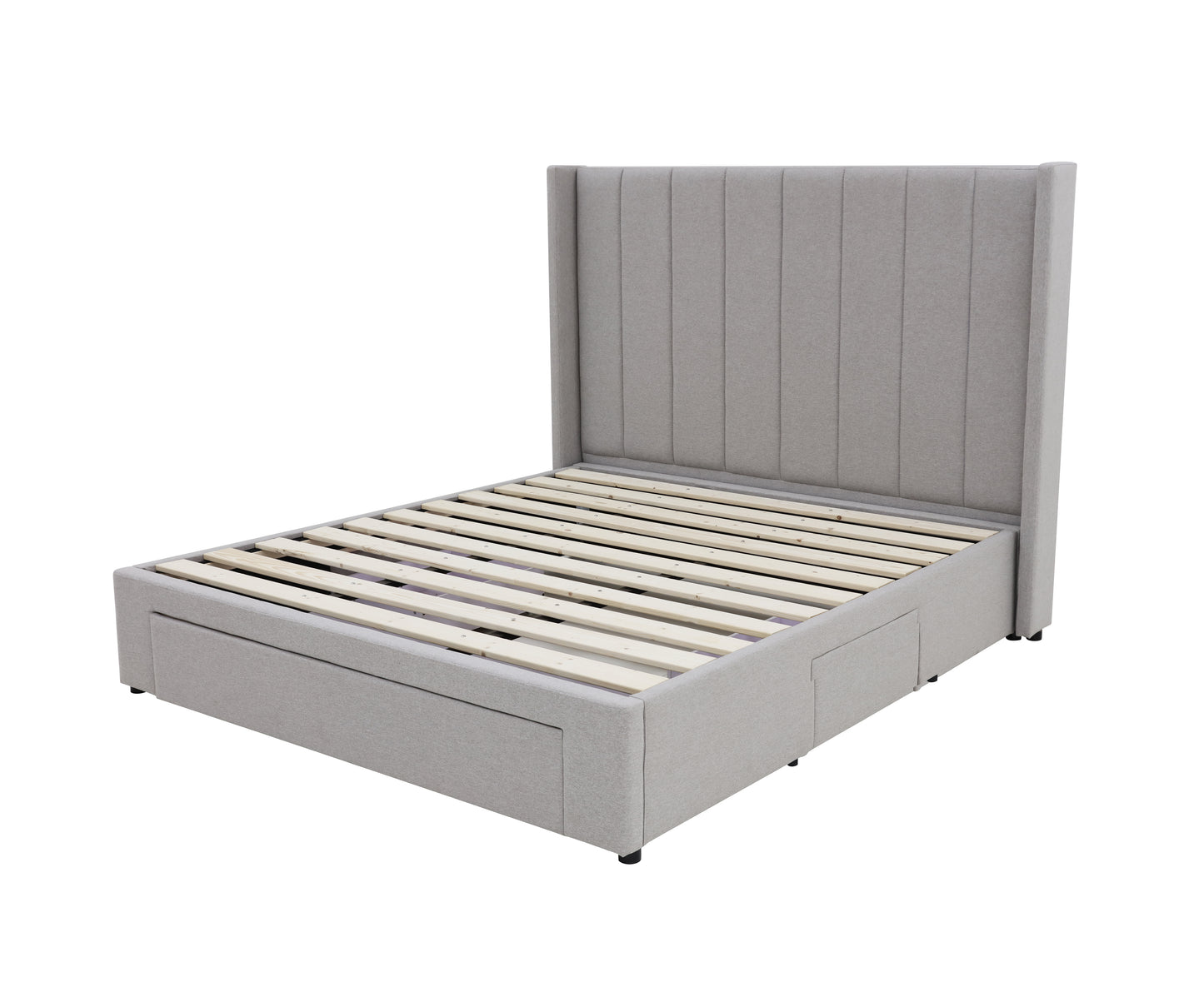 Winged High Modern Headboard with Storage bed base set - King - Latte