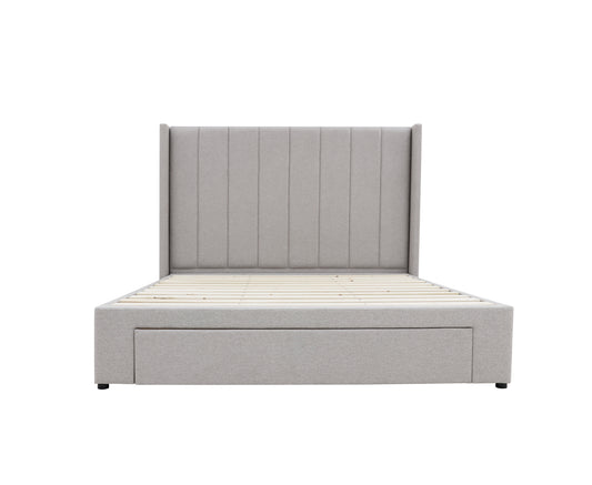 Winged High Modern Headboard with Storage bed base set - Queen - Latte