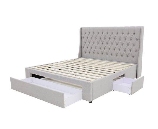 Classic Headboard with Storage bed base set - Queen - Latte