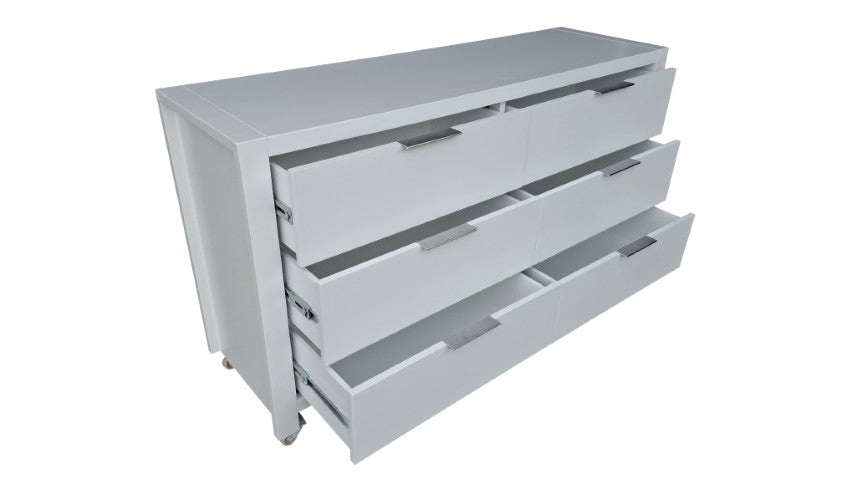 Coastal Pine Dresser with Mirror - 6 Drawers - White