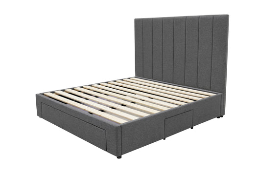 Modern Headboard with Storage bed base set - Double - Charcoal