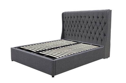 Classic Headboard with Gas lift bed base set - Queen - Charcoal