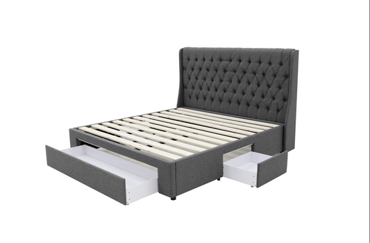 Classic Headboard with Storage bed base set - Queen - Charcoal