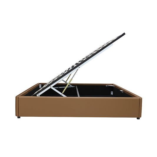 Gas Lift Storage Bed Base - King - PU Leather Tan