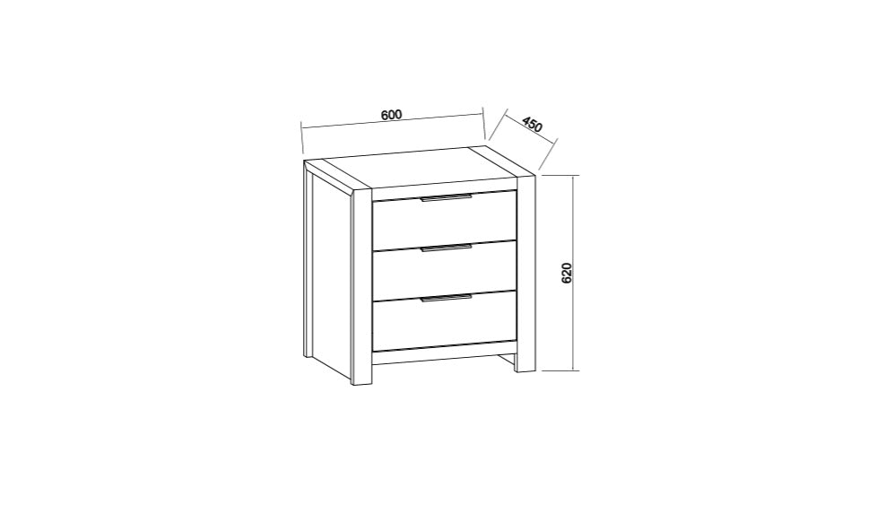 Coastal Solid Pine Bedside Table - 3 Drawers - Natural