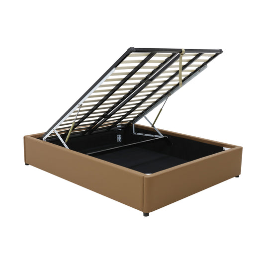 Gas Lift Storage Bed Base - King - PU Leather Tan