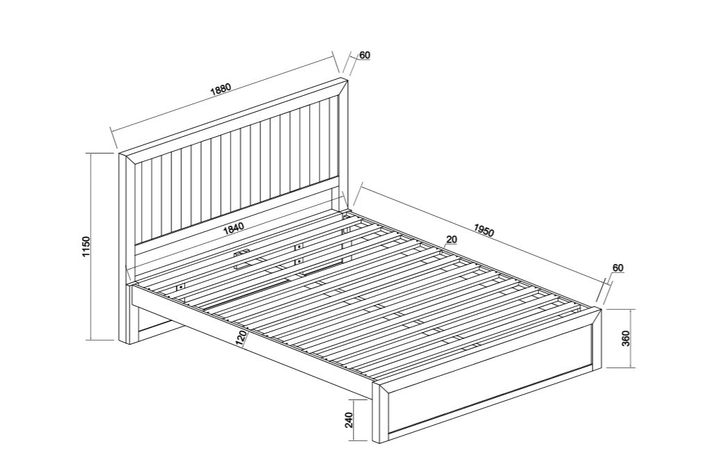 Coastal Solid Pine Bed Base - King - White