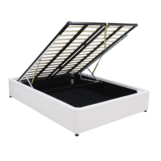 Gas Lift Storage Bed Base - King - PU Leather White