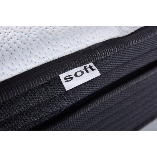 Queen size Mr & Mrs Orthopedic Cool Gel Top Pocket Sprung Mattress with dual firmness options, soft and firm side labels, and a cross-sectional view of the mattress layers.