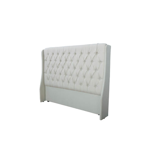 Queen-size classic headboard with wings in beige, featuring a pleated button design.