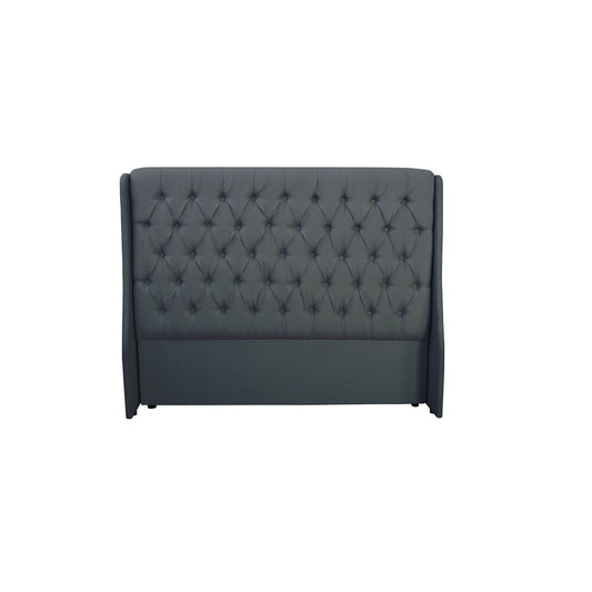 King-size classic headboard with wings in charcoal, featuring a pleated button design.