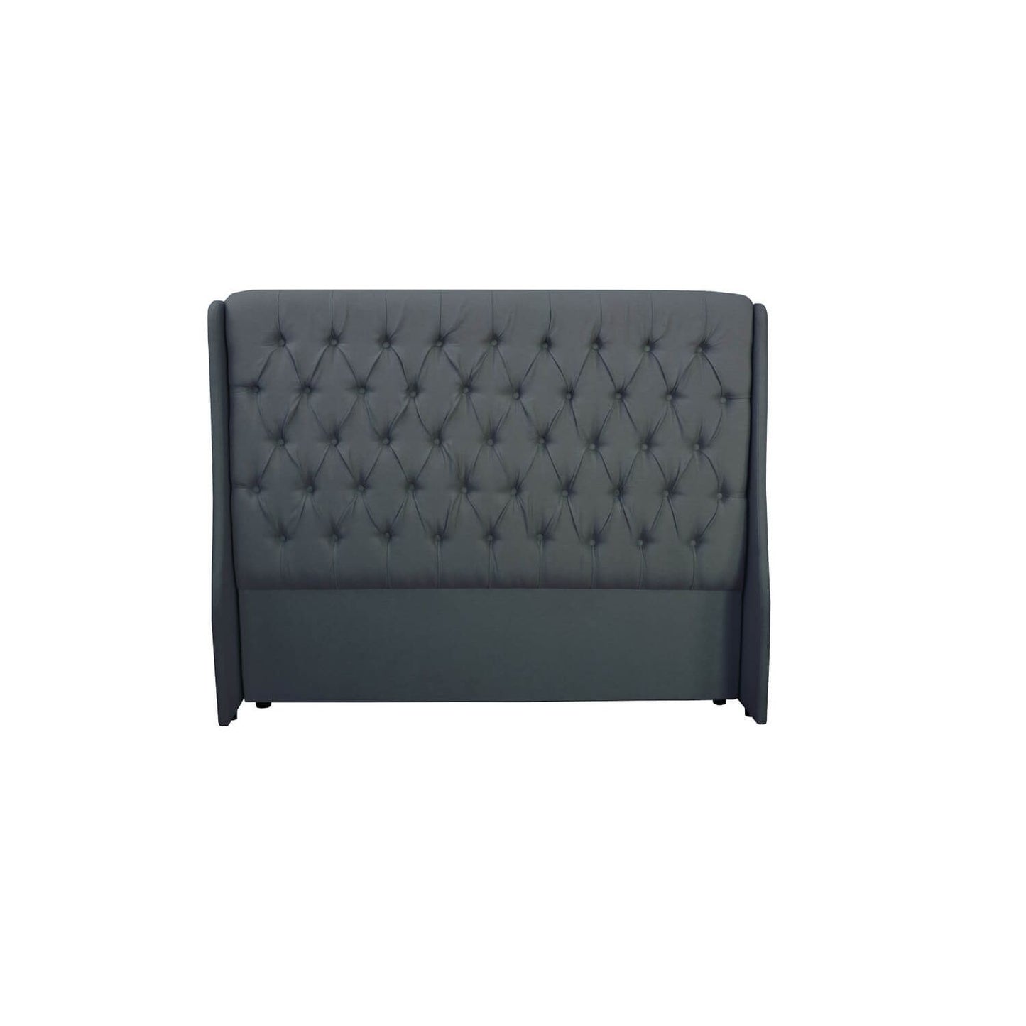Queen-size classic headboard with wings in charcoal, featuring a pleated button design.