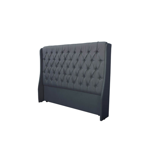 Queen-size classic headboard with wings in charcoal, featuring a pleated button design.