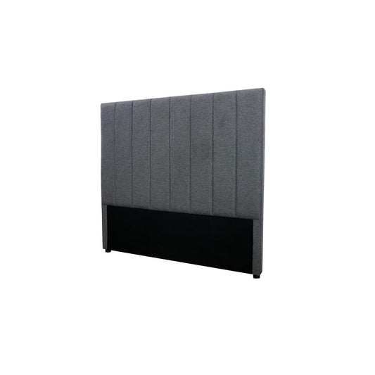 Modern queen charcoal headboard with a high-quality, thick, padded, upholstered design.