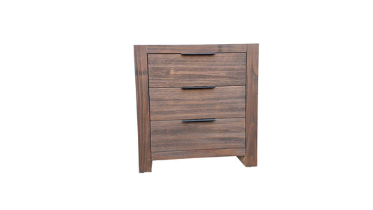 Brighton Rustic Pine Bed Side Table - 3 Drawers - Espresso
