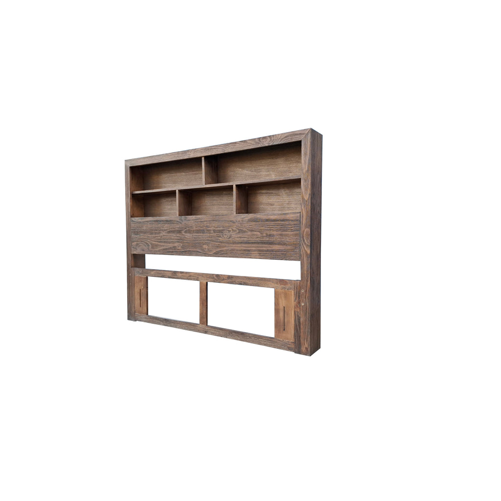 Brighton Rustic Pine Headboard with Book Shelf - Queen - Espresso