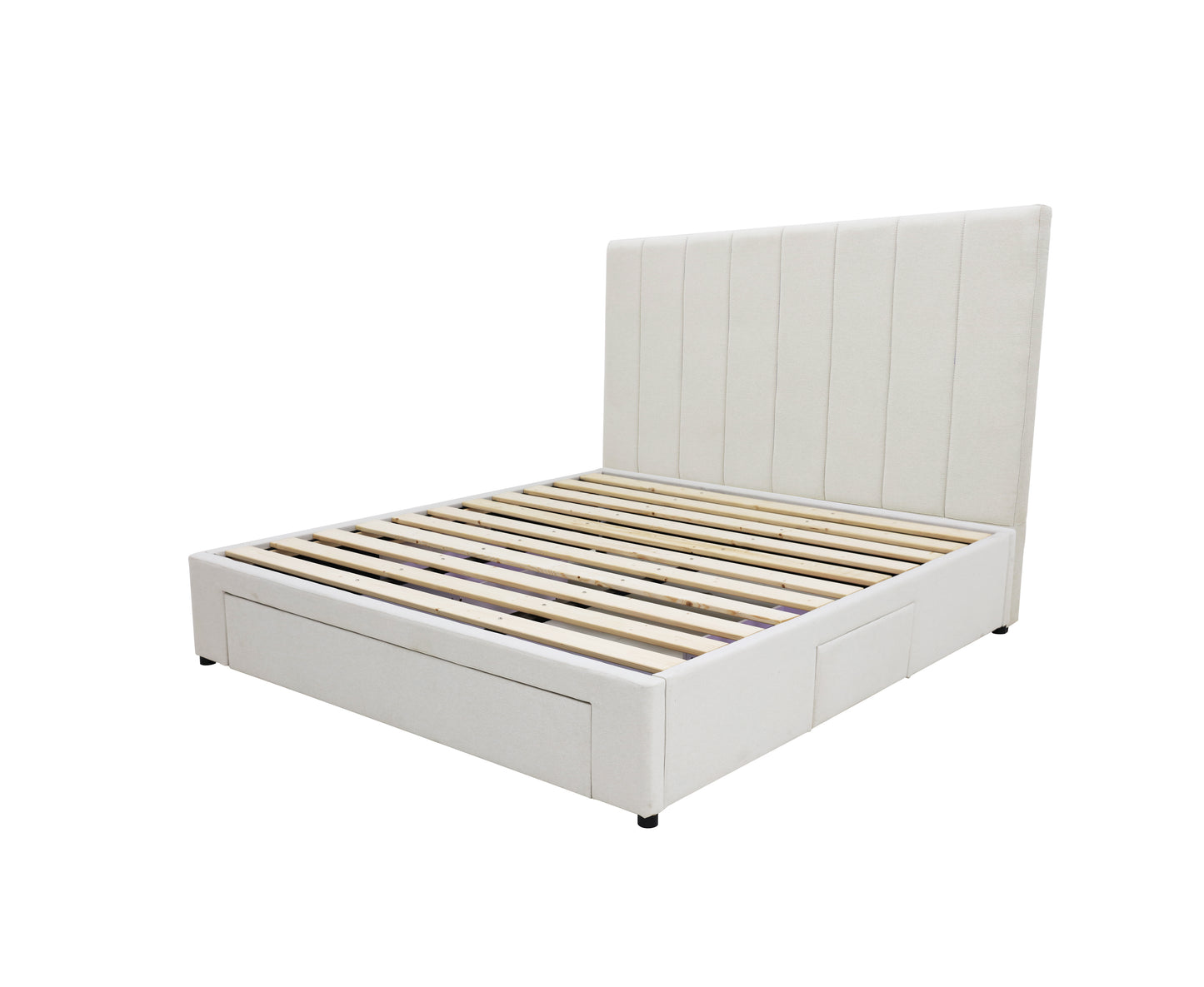 Modern Headboard with Storage bed base set - Queen - Beige