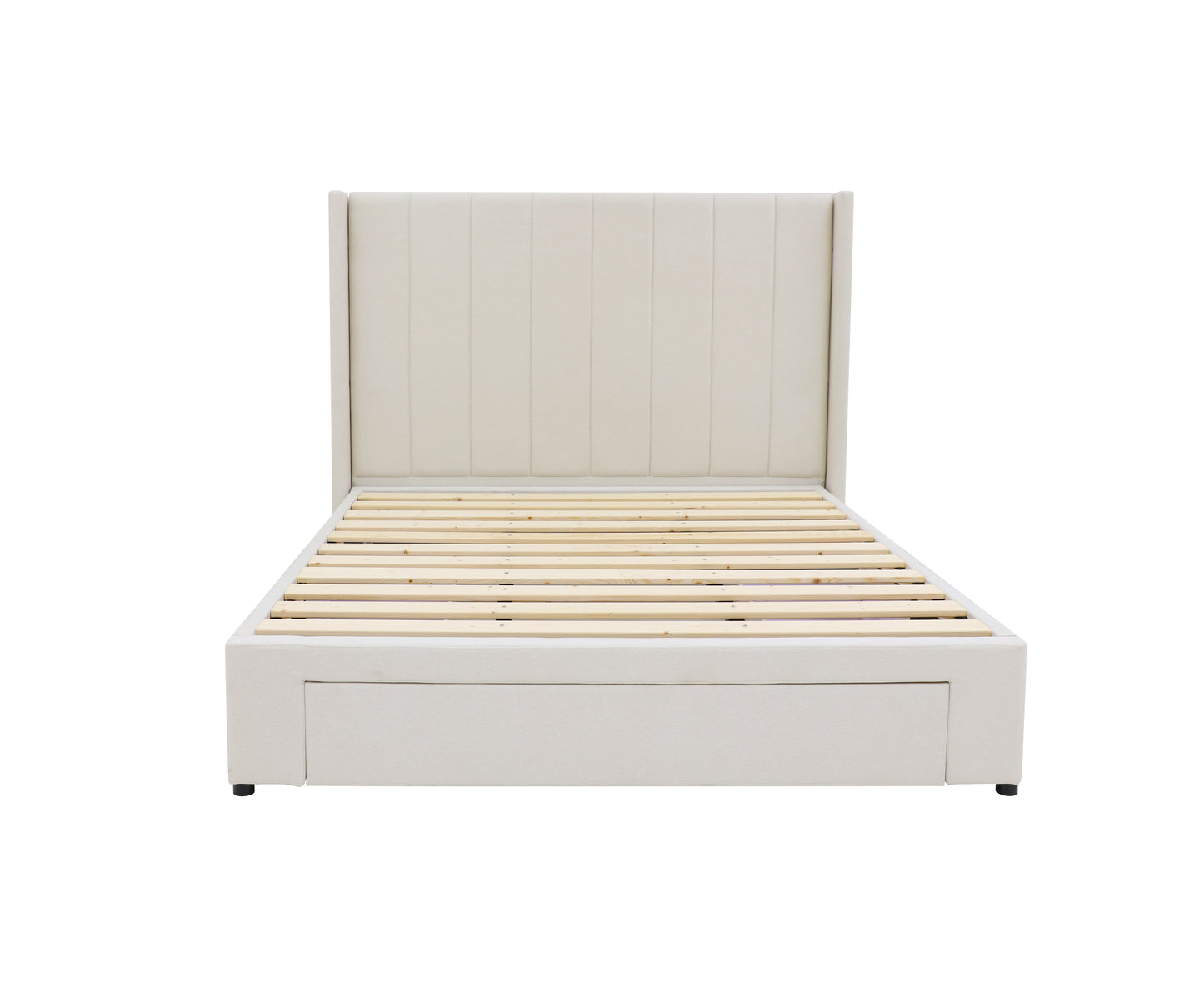 Winged High Modern Headboard with Storage bed base set - Queen - Beige