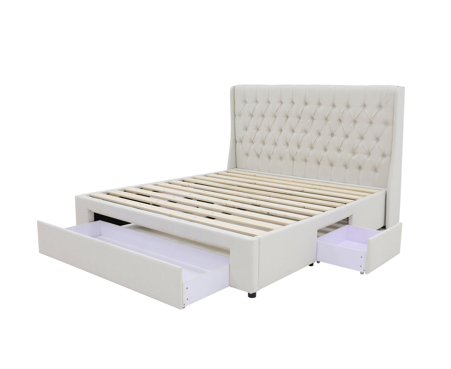 Classic Headboard with Storage bed base set - King - Beige