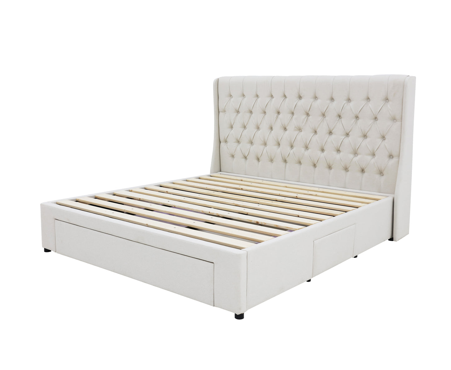 Classic Headboard with Storage bed base set - King - Beige