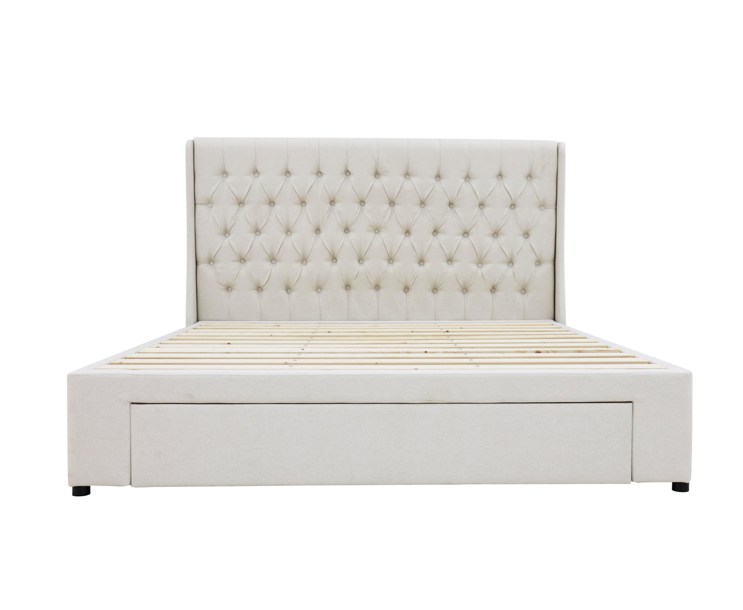 Classic Headboard with Storage bed base set - King - Beige