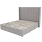 Winged High Modern Headboard with Storage bed base set - King - Latte