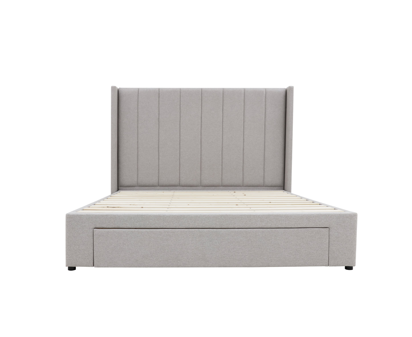 Winged High Modern Headboard with Storage bed base set - King - Latte