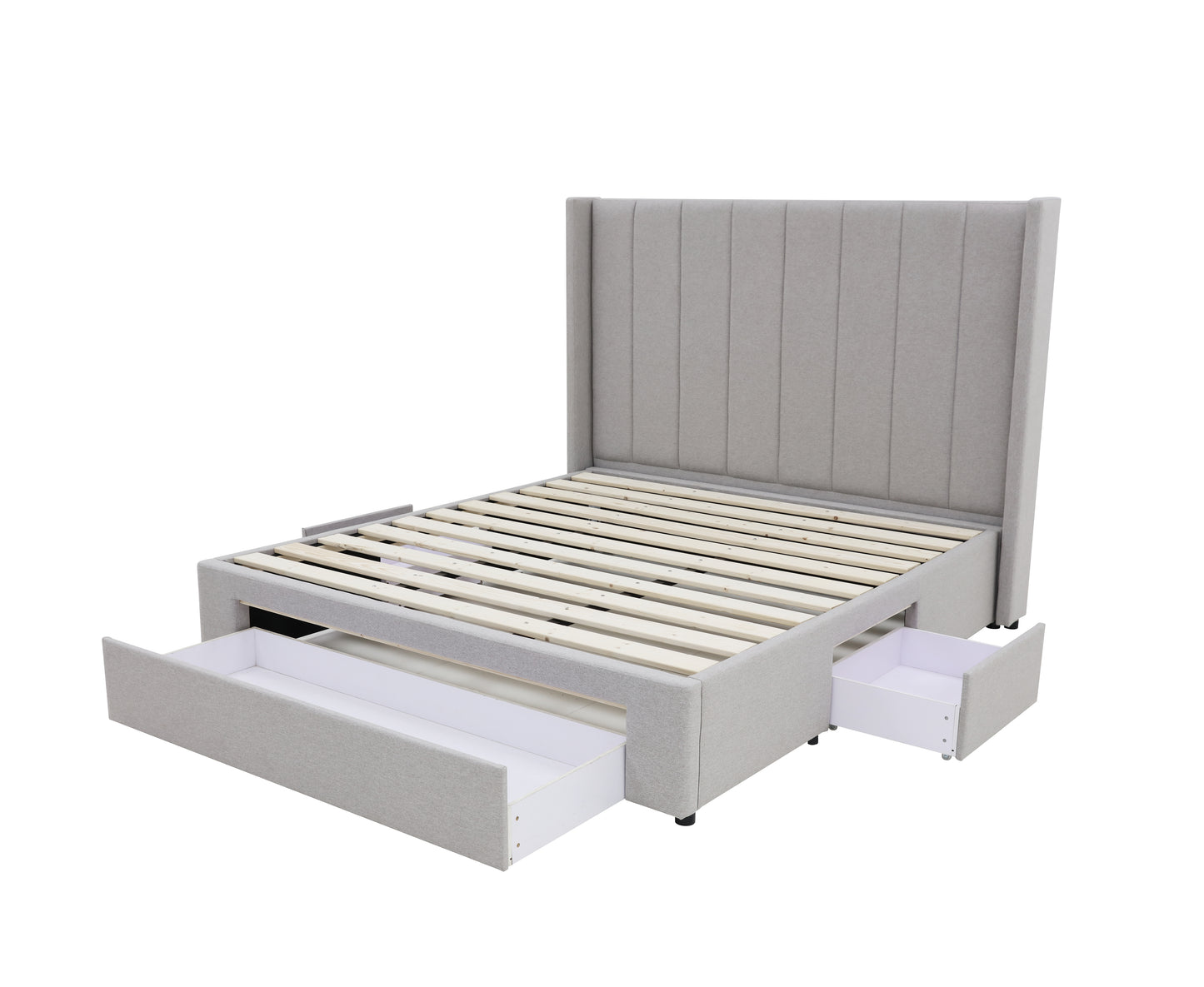 Winged High Modern Headboard with Storage bed base set - King - Latte