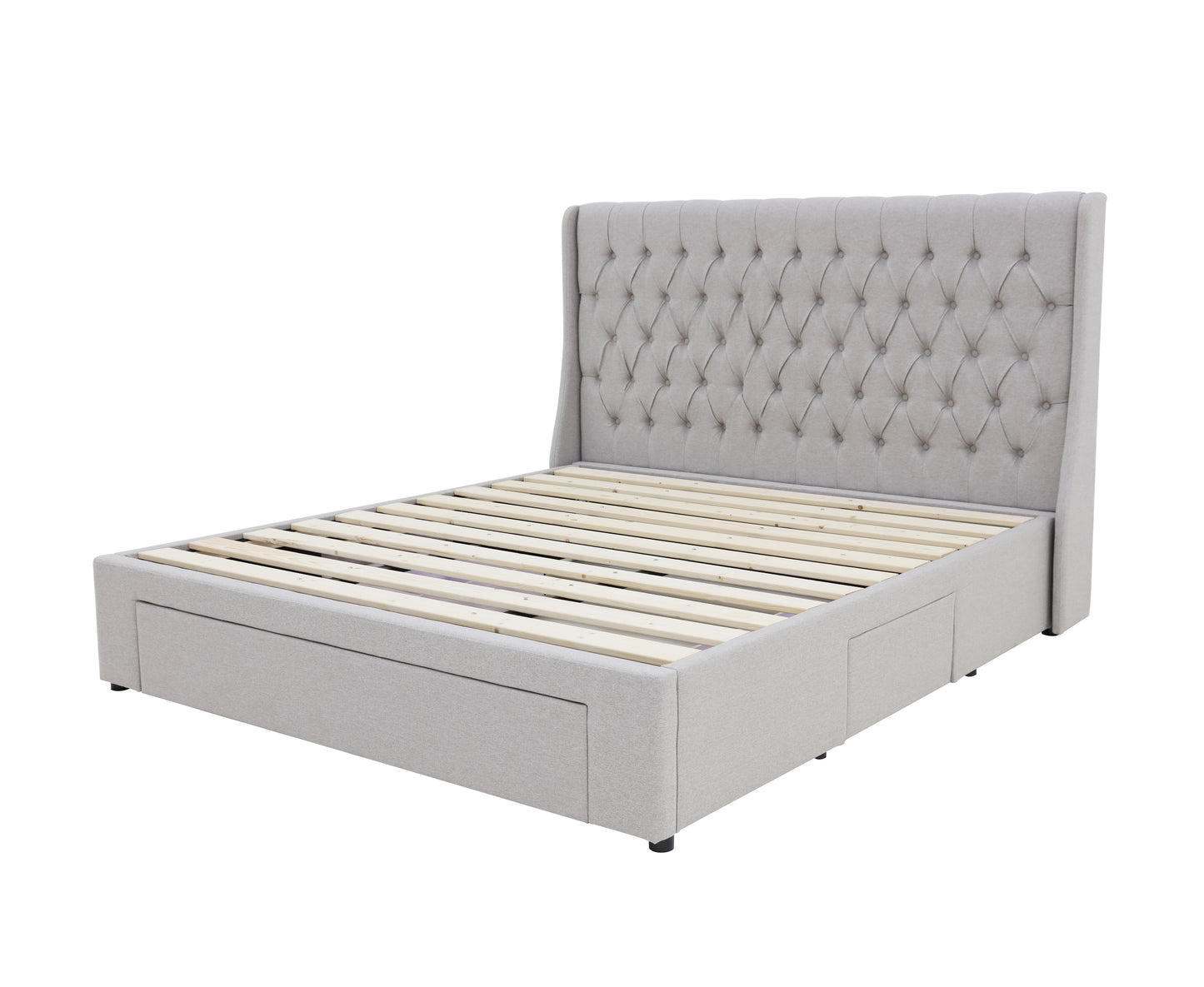 Classic Headboard with Storage bed base set - Queen - Latte