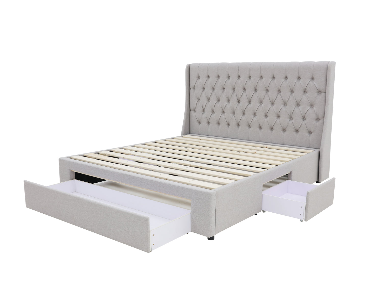 Classic Headboard with Storage bed base set - Queen - Latte