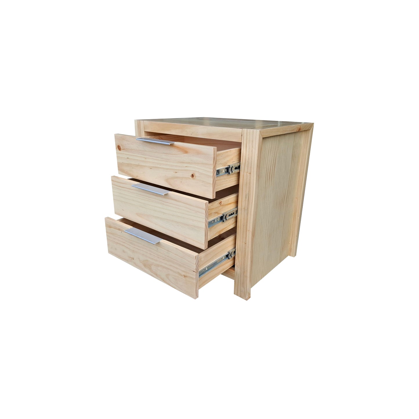 Coastal Solid Pine Bedside Table - 3 Drawers - Natural