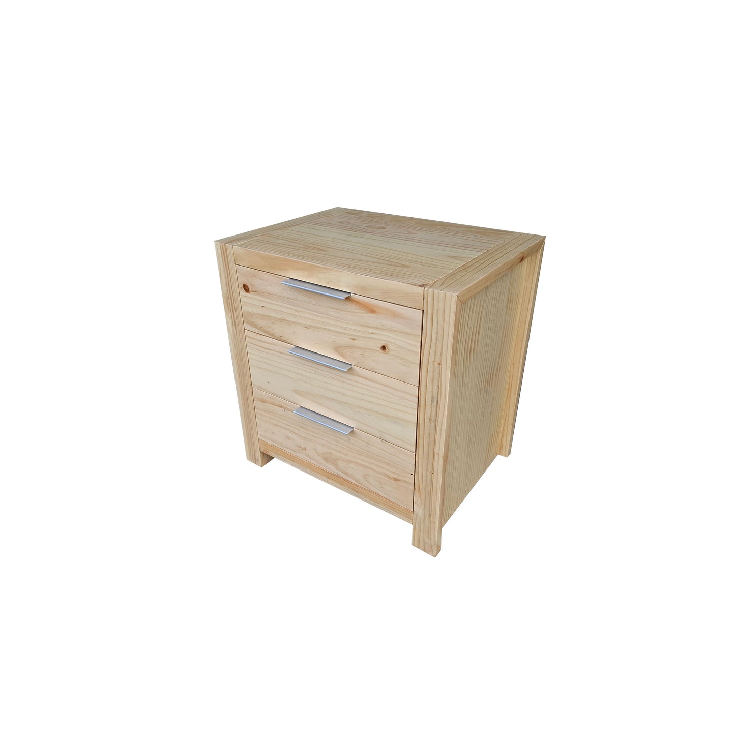 Coastal Solid Pine Bedside Table - 3 Drawers - Natural