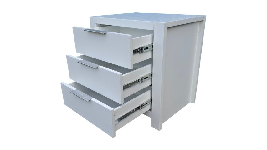 Coastal Solid Pine Bedside Table - 3 Drawers - White