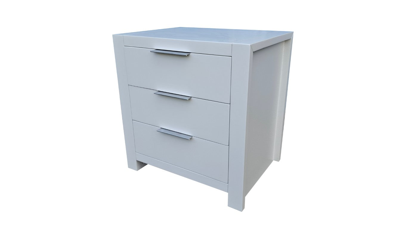 Coastal Solid Pine Bedside Table - 3 Drawers - White