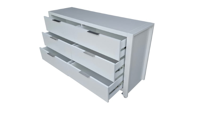 Coastal Pine Dresser with Mirror - 6 Drawers - White