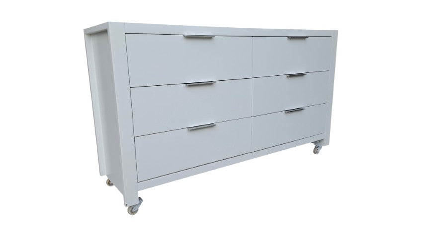 Coastal Pine Dresser with Mirror - 6 Drawers - White